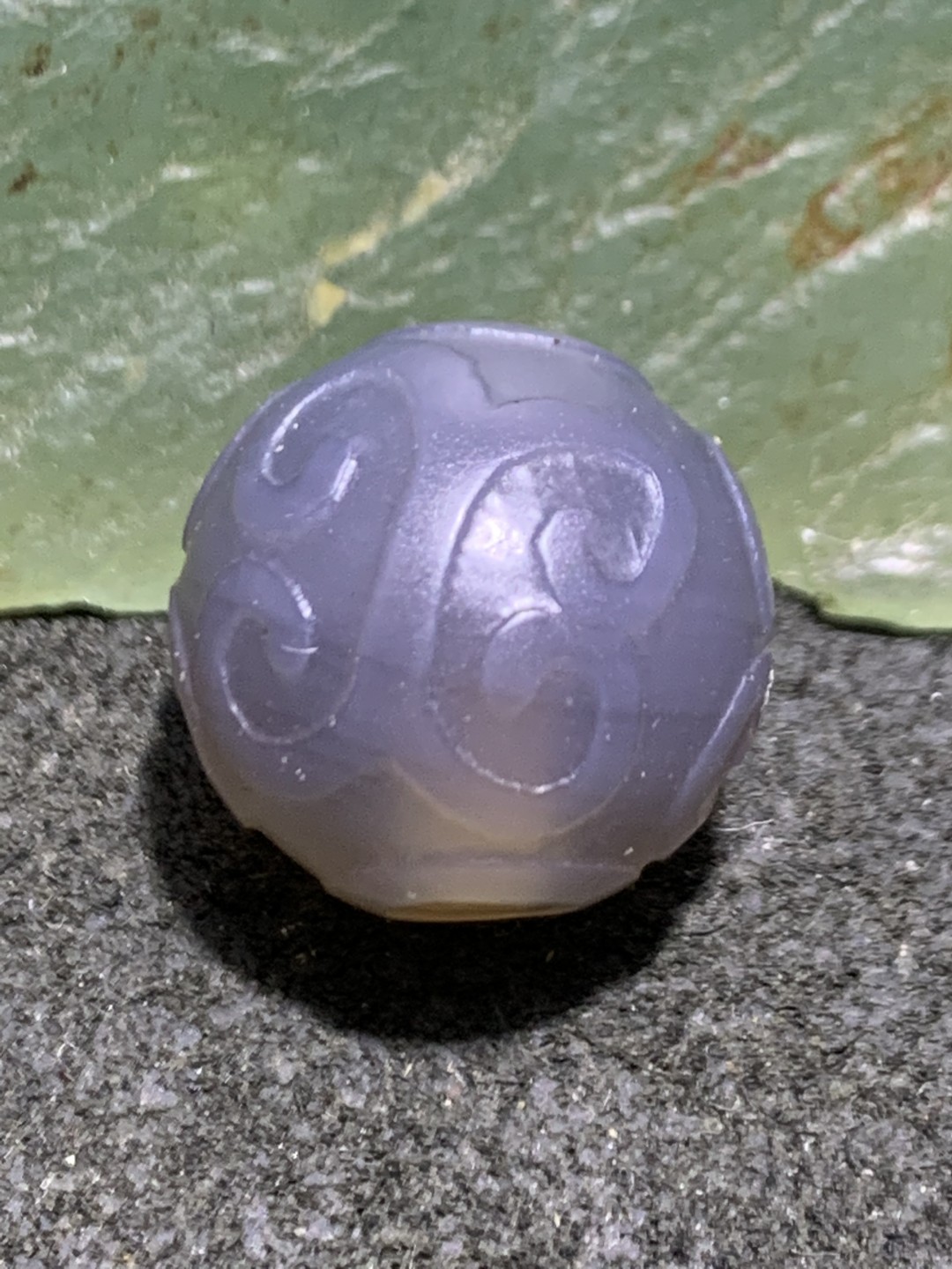 精美高玉化舍利灰色玛瑙雕刻回纹珠（云纹珠）一颗