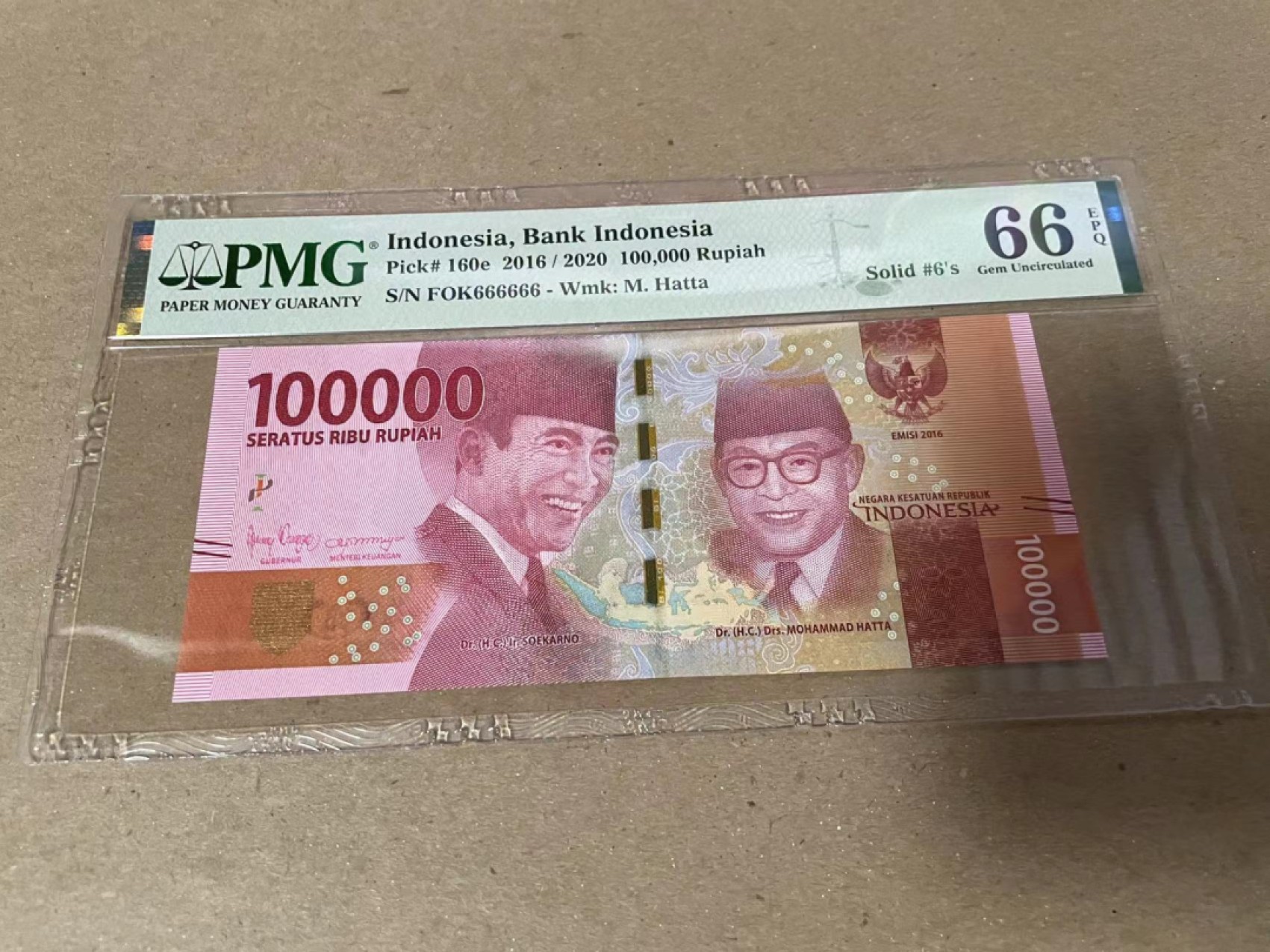 【Blue Auction】✨世界纸币精拍第237期  【全同6】印尼 2016年100000卢比 PMG66EPQ 