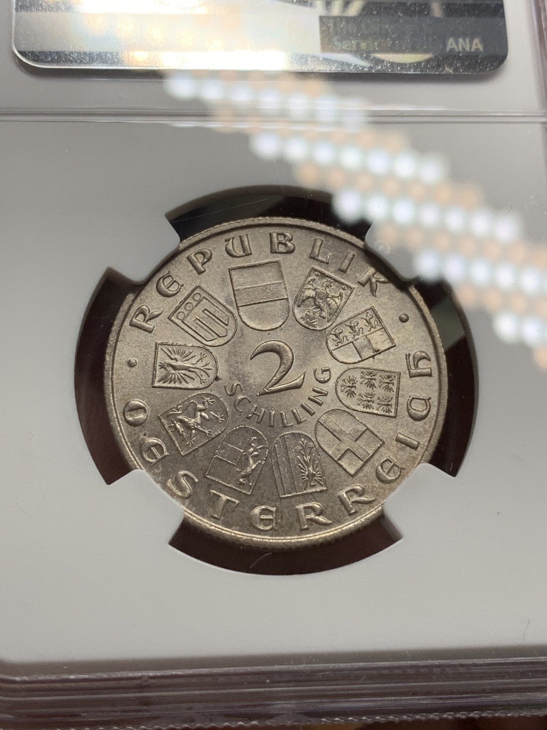 《竞宝斋》第107场-周日，周一 2场连拍（全场包邮） NGC-MS64 奥地利1932年 2先令银币 粉光状态非常漂亮