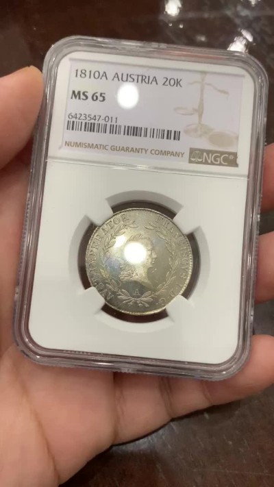《竞宝斋》第107场-周日，周一 2场连拍（全场包邮） 唯一冠军 NGC MS65  1810年奥地利20K银币 PL底板 无敌状态
