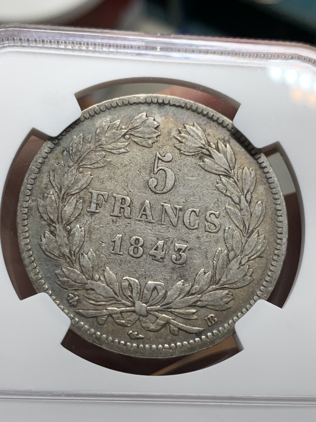 《竞宝斋》第107场-周日，周一 2场连拍（全场包邮） NGC-XF40 法国1843-BB年 菲利普一世 5法郎大银币 原味好品