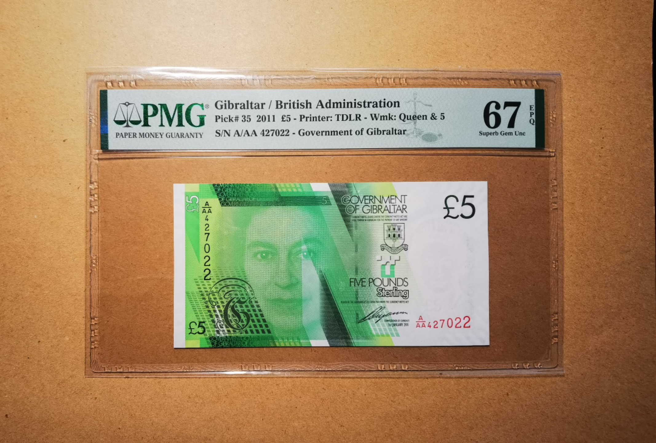 【Blue Auction】✨世界纸币精拍第237期  【AAA】直布罗陀 2011年5镑 PMG67EPQ 