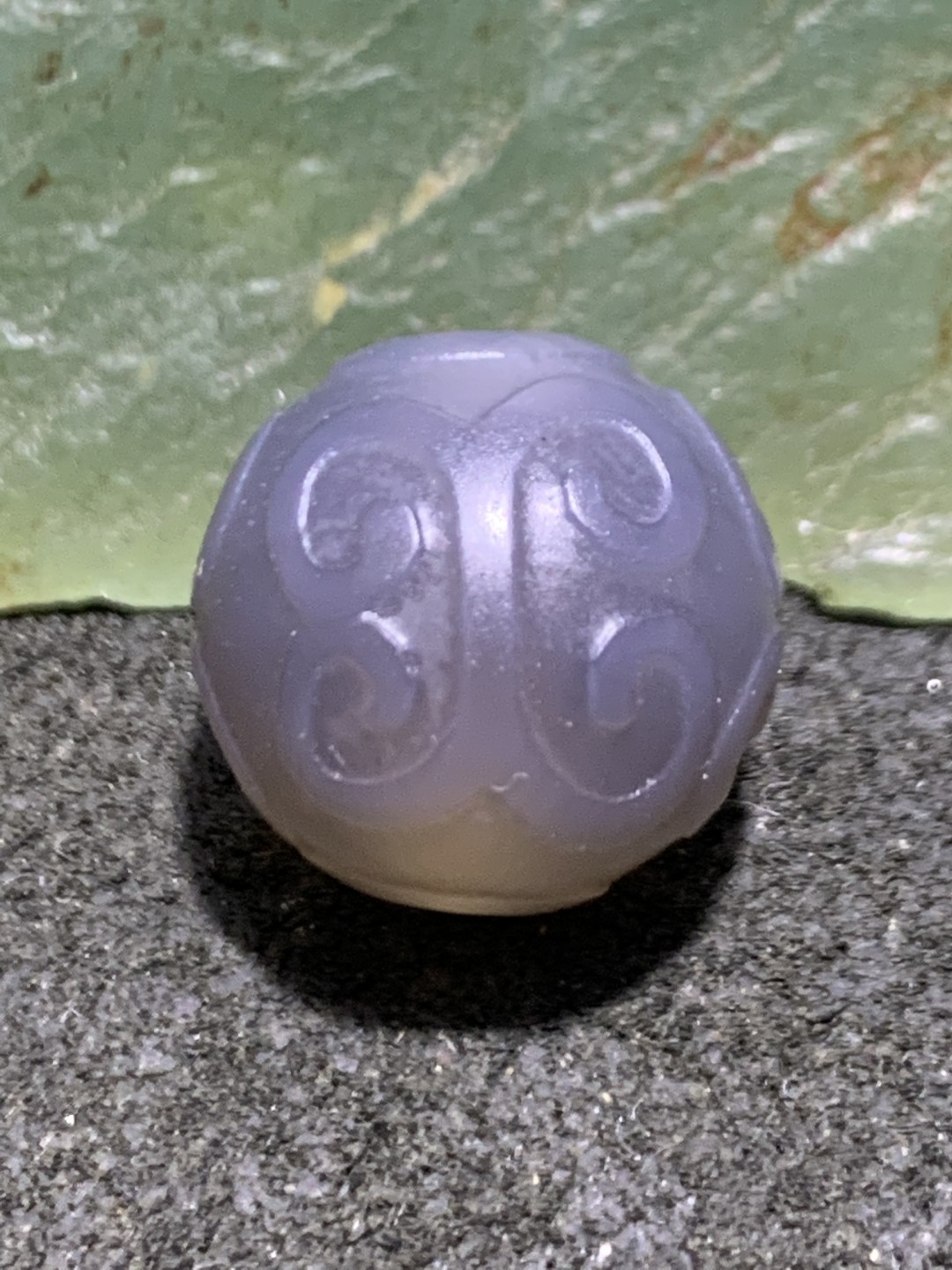 精美高玉化舍利灰色玛瑙雕刻回纹珠（云纹珠）一颗