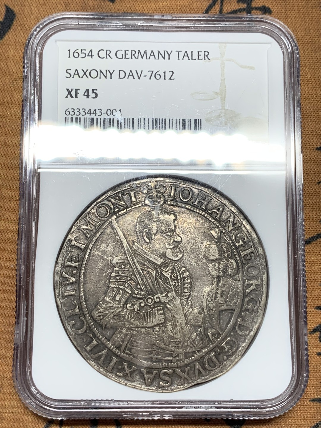 《竞宝斋》第107场-周日，周一 2场连拍（全场包邮） NGC XF45 神圣罗马 帝国 1654年 萨克森 武士剑泰勒银币 原味45分不错的品种