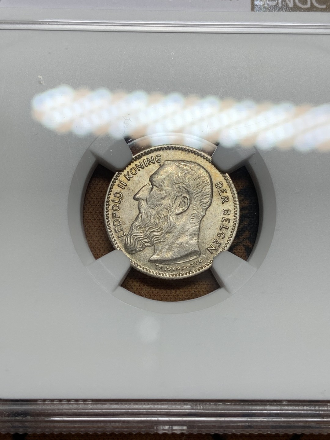 《竞宝斋》第107场-周日，周一 2场连拍（全场包邮） NGC-MS63 比利时1909年 利奥波德二世大胡子版 50分银币 少见品种 上MS极少