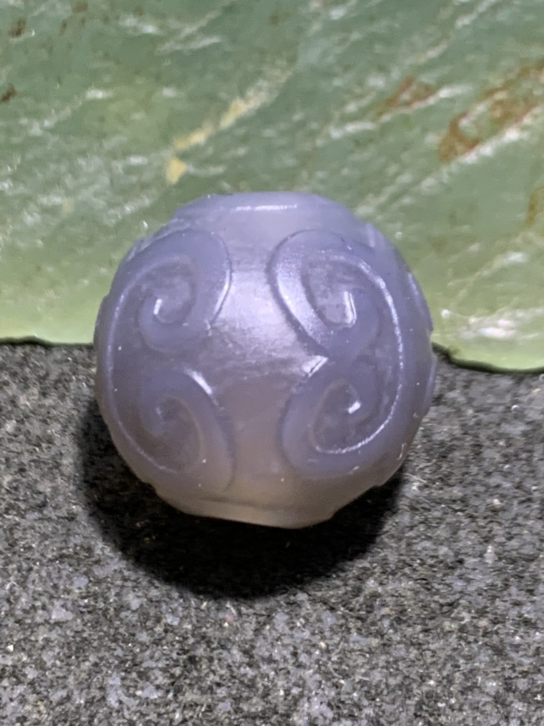 精美高玉化舍利灰色玛瑙雕刻回纹珠（云纹珠）一颗