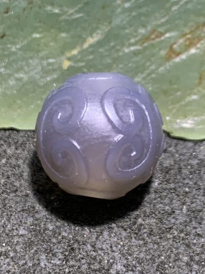 精美高玉化舍利灰色玛瑙雕刻回纹珠（云纹珠）一颗 - 精美高玉化舍利灰色玛瑙雕刻回纹珠（云纹珠）一颗