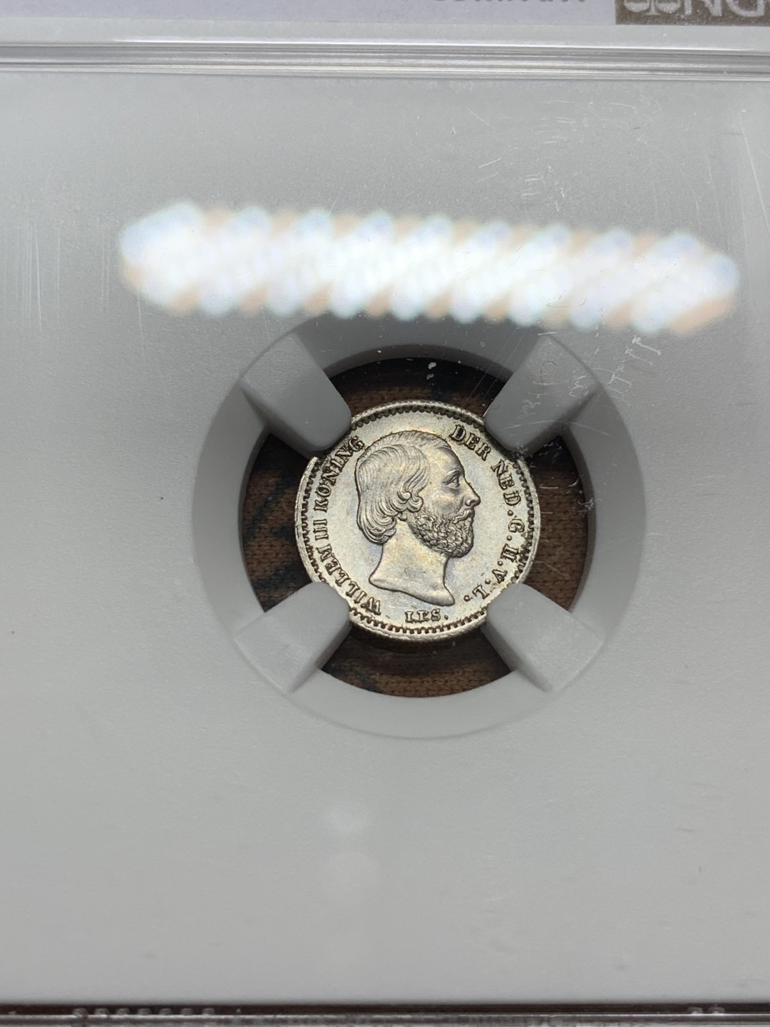 《竞宝斋》第107场-周日，周一 2场连拍（全场包邮） NGC-MS61 荷兰1862年 威廉三世 5分银币 稀少品种 辅币有这样的状态已经非常难得