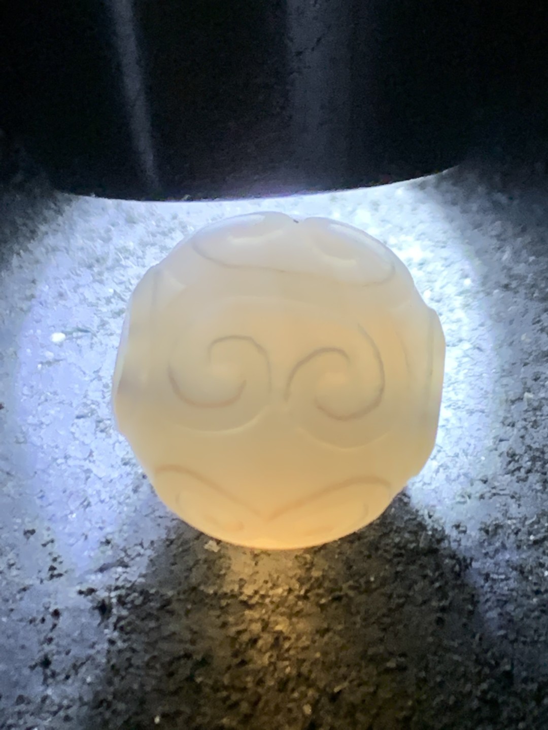 精美高玉化舍利灰色玛瑙雕刻回纹珠（云纹珠）一颗