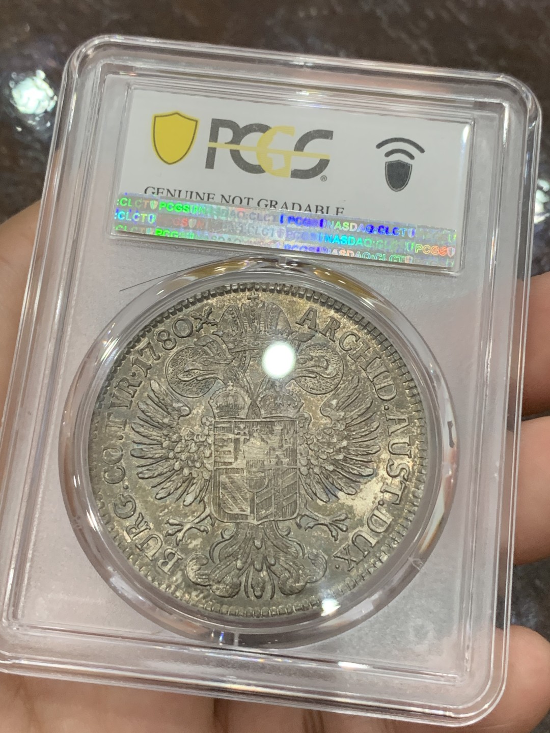 《竞宝斋》第107场-周日，周一 2场连拍（全场包邮） PCGS AUD 1780大奶妈泰勒，金茨堡造币厂，达文波特编号Dav-1150，发财黑包浆