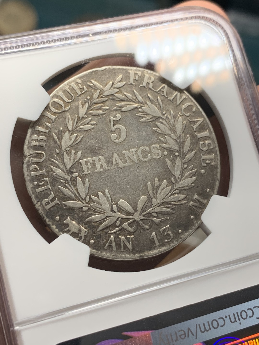《竞宝斋》第107场-周日，周一 2场连拍（全场包邮） NGC VF 法国 拿一 共和13年 M版 5法郎银币 少见版本 相对少的年份 可以当品种