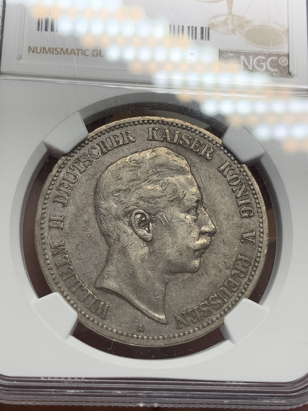 《竞宝斋》第107场-周日，周一 2场连拍（全场包邮） NGC-VF35 德国 1898年 普鲁士5马克银币 味道不错