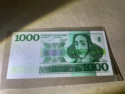 【Blue Auction】✨世界纸币精拍第237期  - 荷兰 1972年1000盾 斯宾诺莎 UNC （灯下轻微斑&一个角不是很尖）