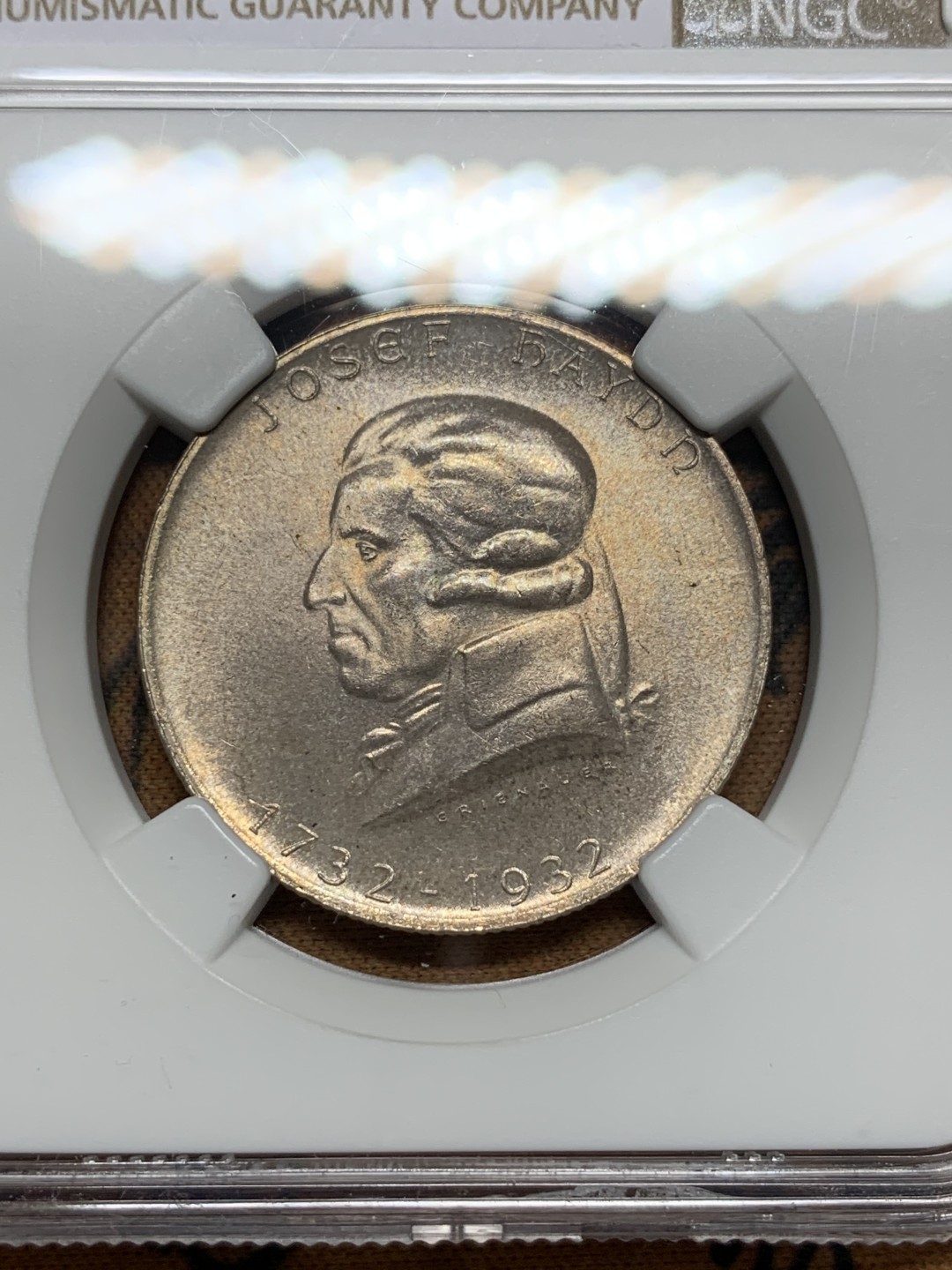 《竞宝斋》第107场-周日，周一 2场连拍（全场包邮） NGC-MS64 奥地利1932年 2先令银币 粉光状态非常漂亮