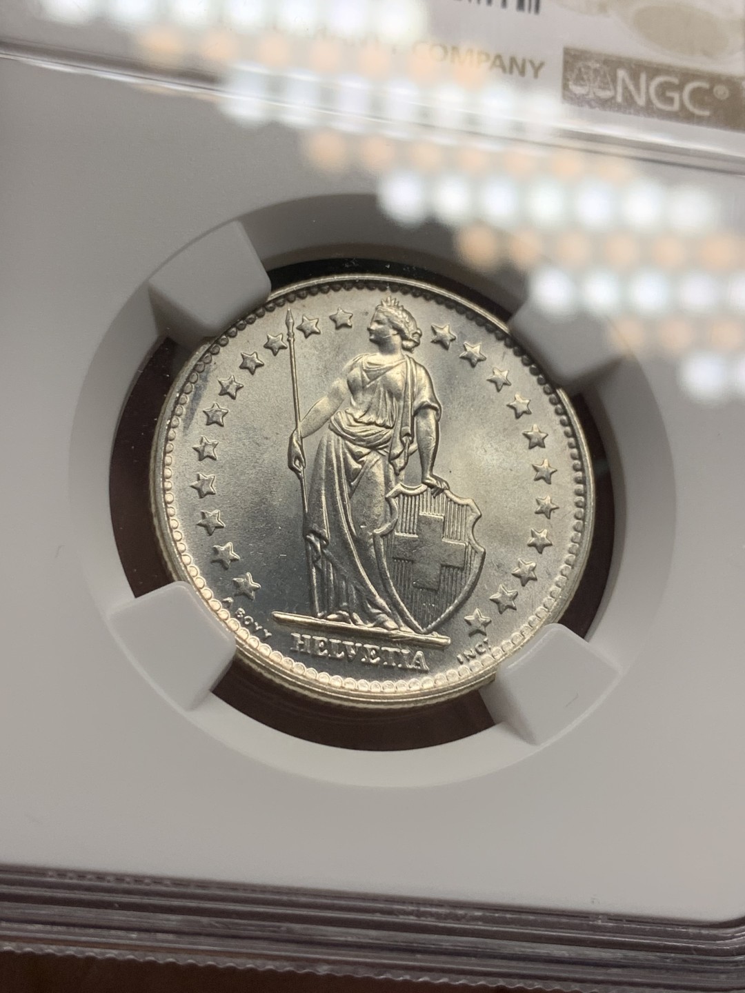 《竞宝斋》第107场-周日，周一 2场连拍（全场包邮） NGC MS65 1965年瑞士2法郎 2法郎高分比较难得 不是常见的1967年