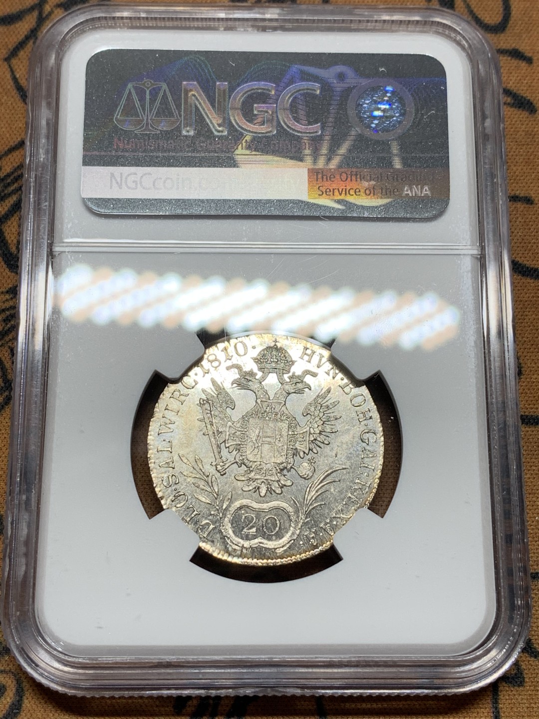 《竞宝斋》第107场-周日，周一 2场连拍（全场包邮） 唯一冠军 NGC MS65  1810年奥地利20K银币 PL底板 无敌状态