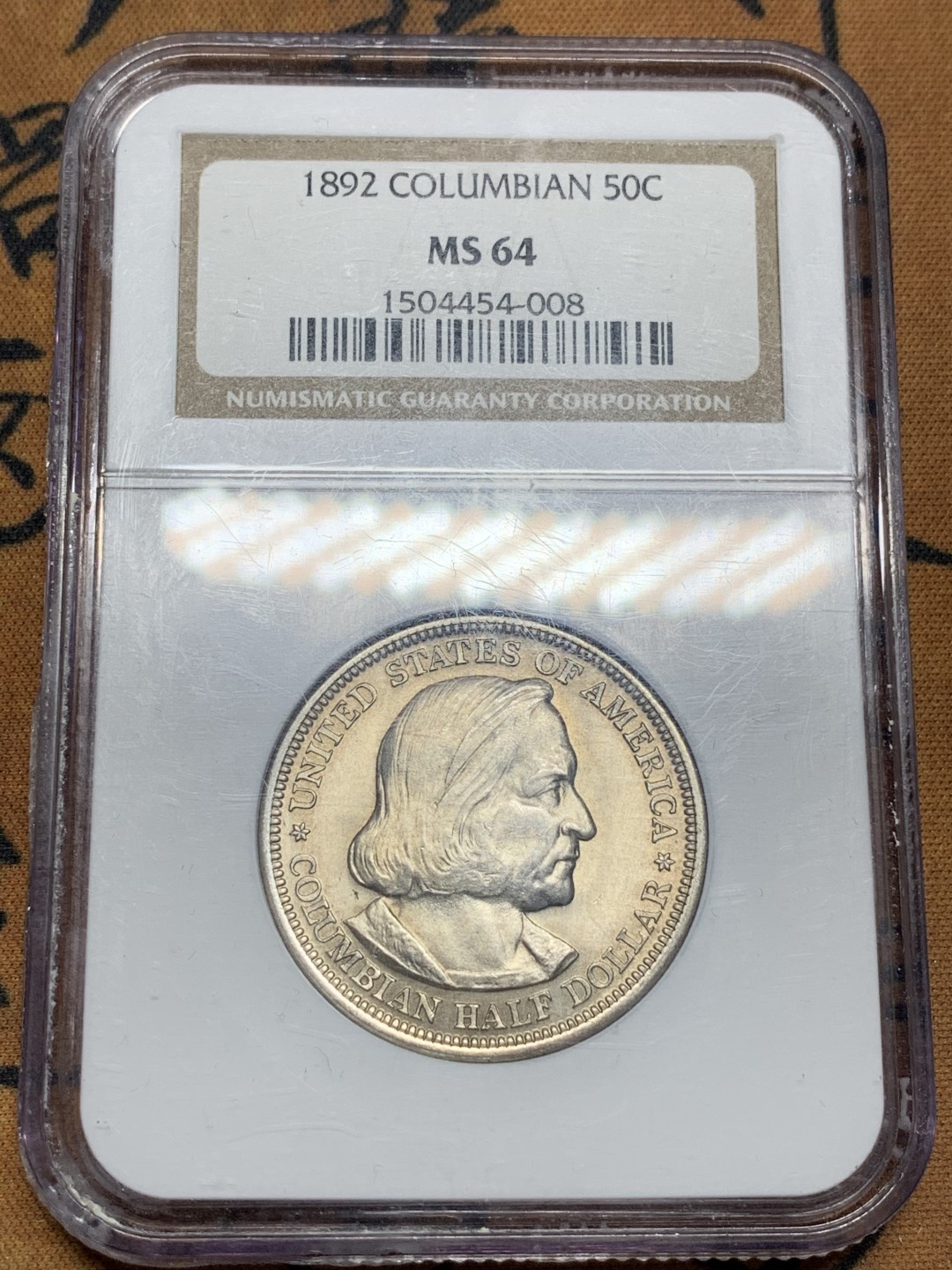 《竞宝斋》第107场-周日，周一 2场连拍（全场包邮） NGC MS64 美国1892年哥伦布纪念半美元银币，首年版比1893少得多，原光好品