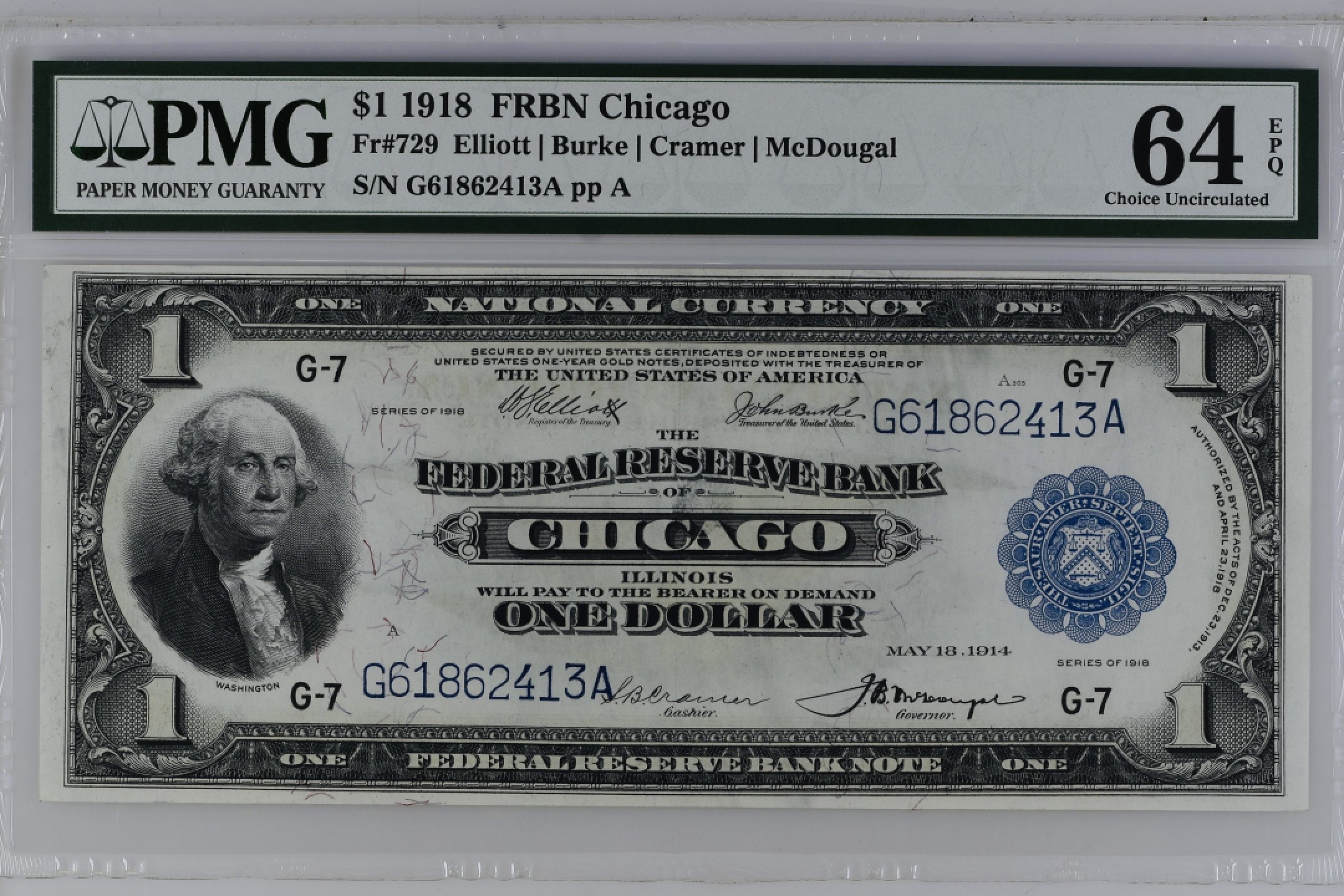收藏联盟Quantum Auction 第200期拍卖  美国1918年国民联邦储备券1元 PMG64e 白头海雕