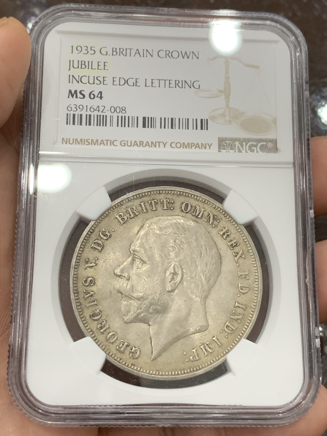 《竞宝斋》第107场-周日，周一 2场连拍（全场包邮） NGC-MS64 英国 1935年 乔治五世 木马剑 克朗 大银币 高分好品