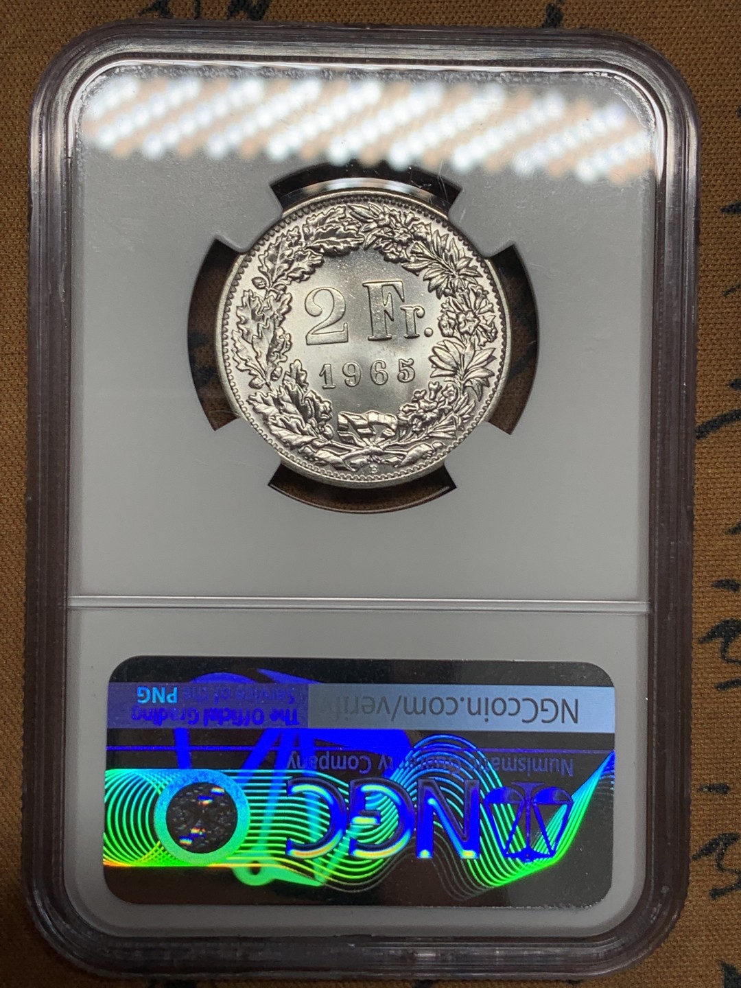 《竞宝斋》第107场-周日，周一 2场连拍（全场包邮） NGC MS65 1965年瑞士2法郎 2法郎高分比较难得 不是常见的1967年