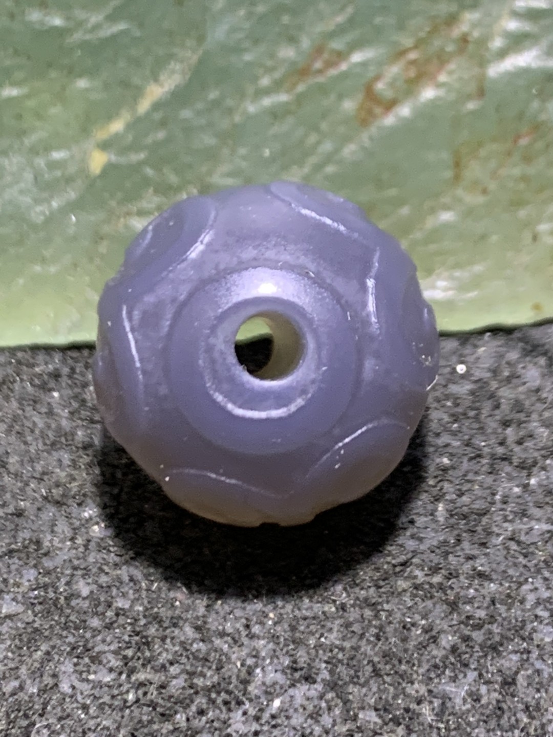 精美高玉化舍利灰色玛瑙雕刻回纹珠（云纹珠）一颗