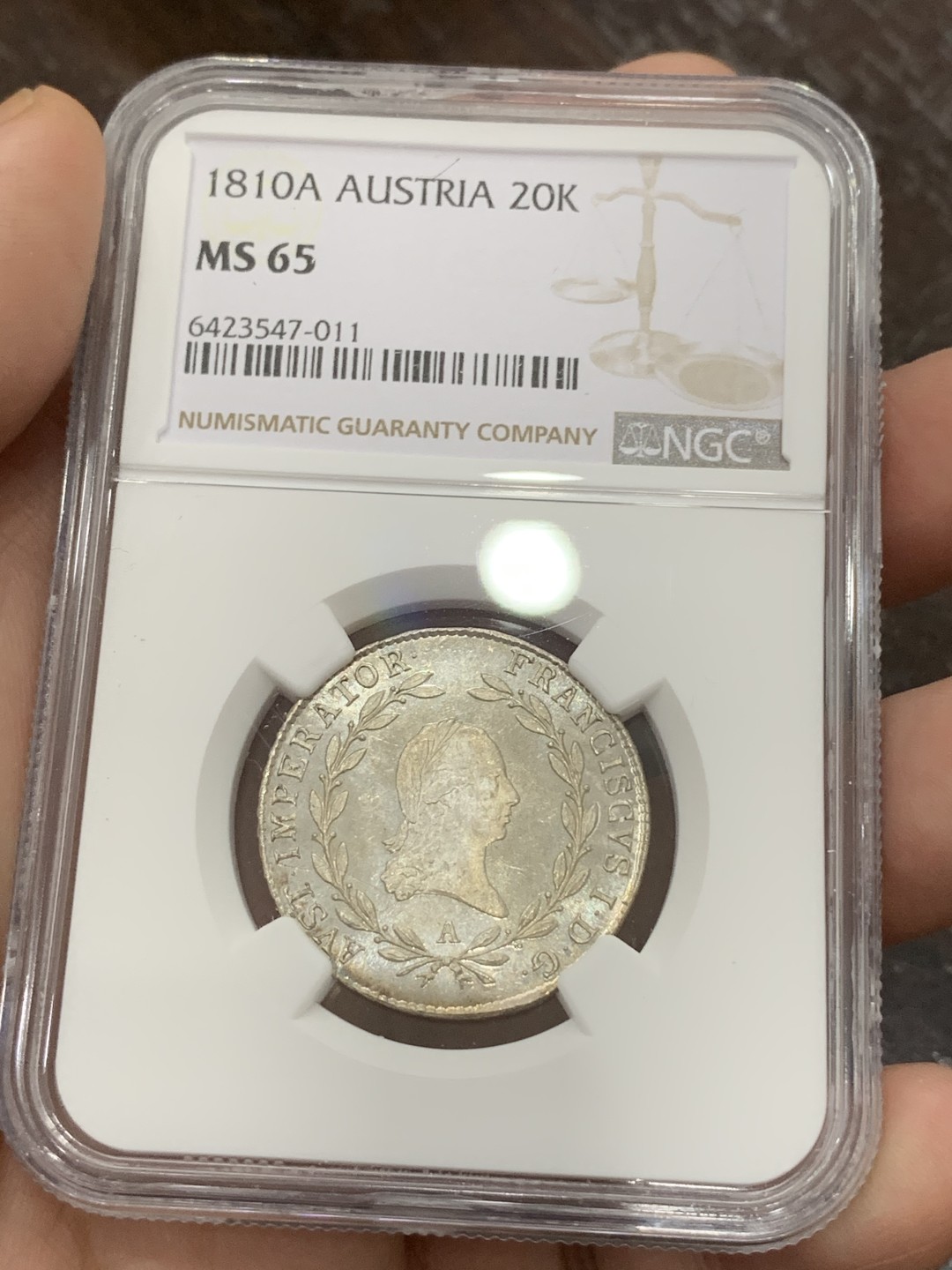 《竞宝斋》第107场-周日，周一 2场连拍（全场包邮） 唯一冠军 NGC MS65  1810年奥地利20K银币 PL底板 无敌状态