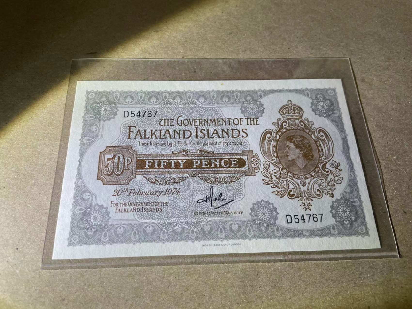 【Blue Auction】✨世界纸币精拍第237期  福克兰群岛 1974年50便士 UNC- 有一小点黄 女王