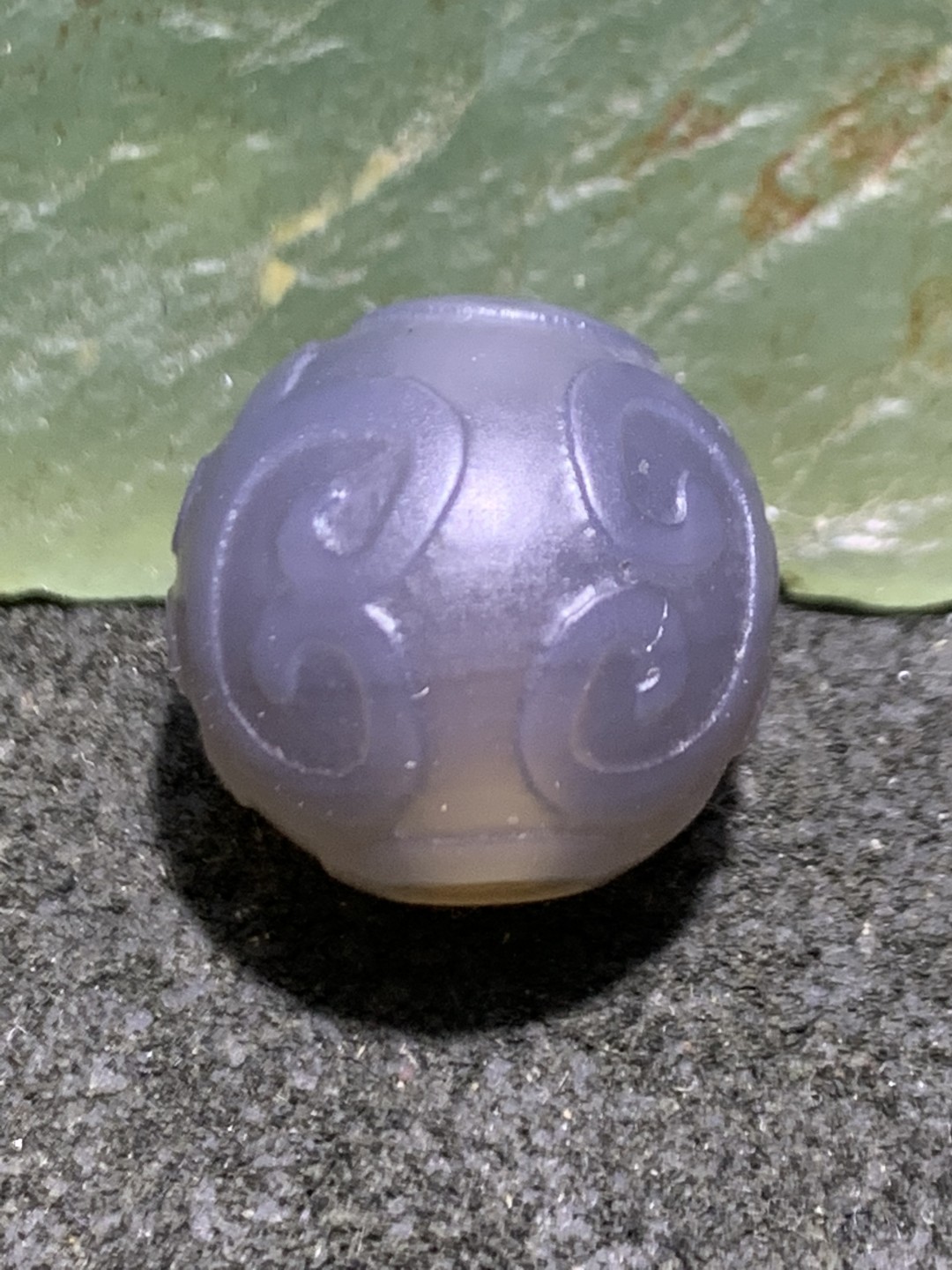 精美高玉化舍利灰色玛瑙雕刻回纹珠（云纹珠）一颗