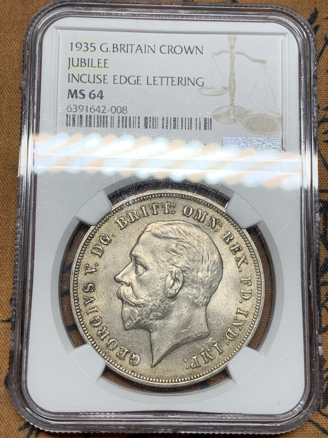 《竞宝斋》第107场-周日，周一 2场连拍（全场包邮） NGC-MS64 英国 1935年 乔治五世 木马剑 克朗 大银币 高分好品