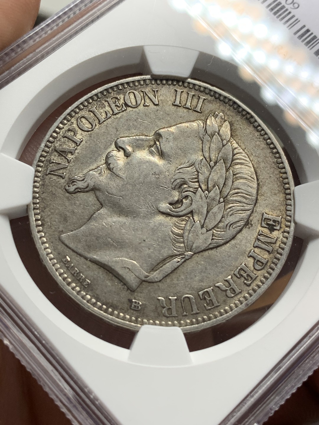 《竞宝斋》第107场-周日，周一 2场连拍（全场包邮） NGC-AU53 法国1870-BB年 拿破仑三世5法郎大银币 原味好品