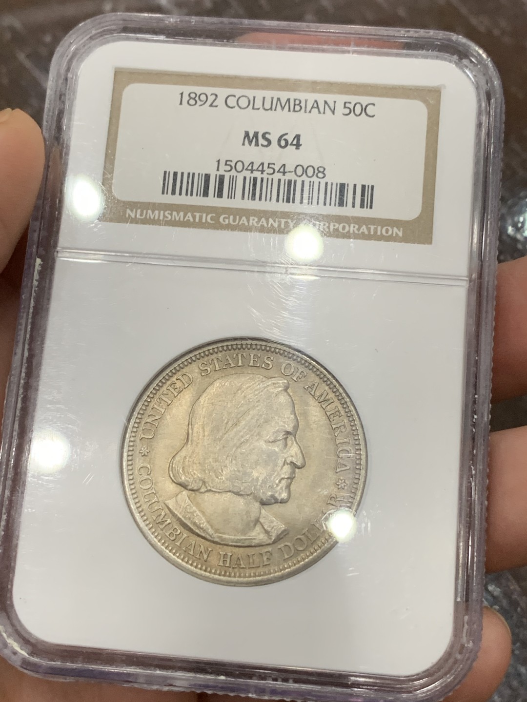 《竞宝斋》第107场-周日，周一 2场连拍（全场包邮） NGC MS64 美国1892年哥伦布纪念半美元银币，首年版比1893少得多，原光好品