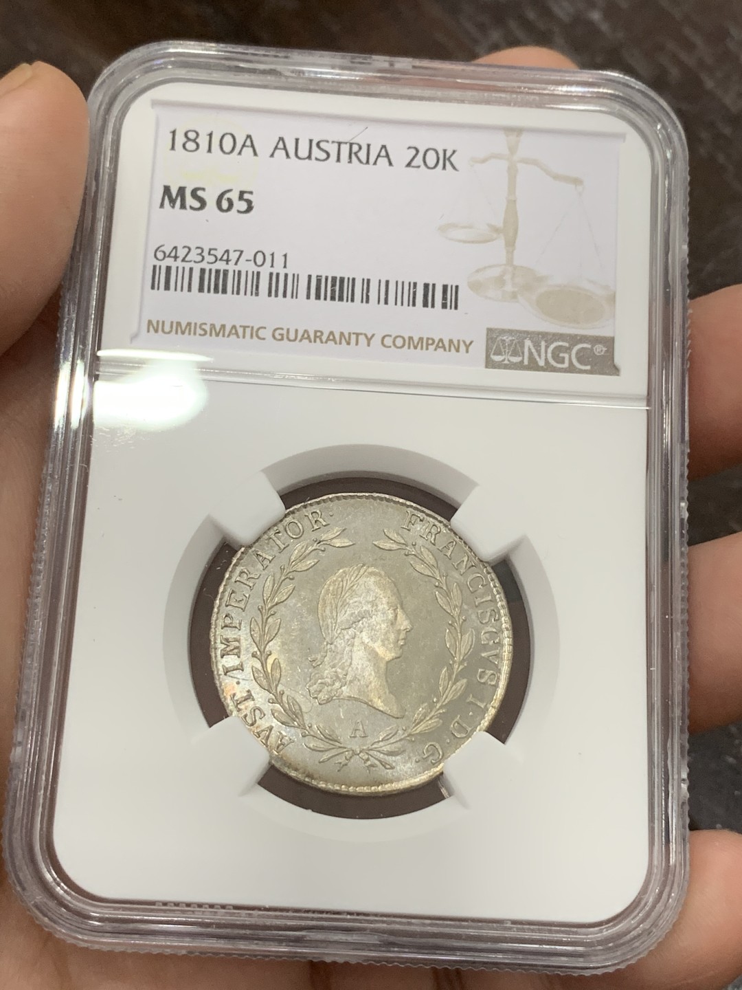《竞宝斋》第107场-周日，周一 2场连拍（全场包邮） 唯一冠军 NGC MS65  1810年奥地利20K银币 PL底板 无敌状态