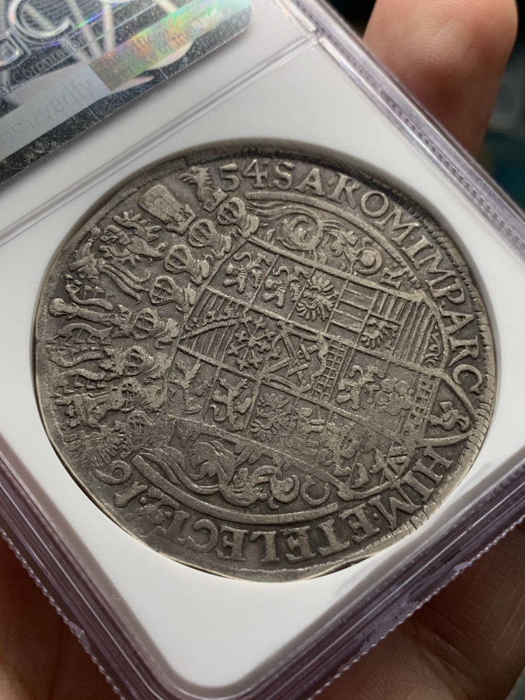 《竞宝斋》第107场-周日，周一 2场连拍（全场包邮） NGC XF45 神圣罗马 帝国 1654年 萨克森 武士剑泰勒银币 原味45分不错的品种