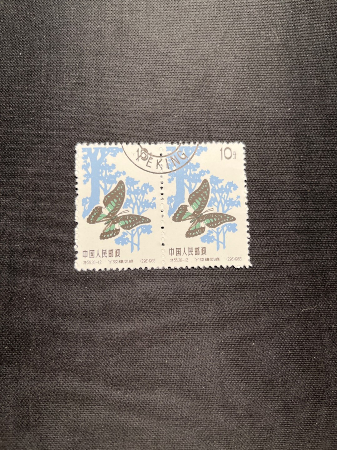 洪涛臻品 精选邮票限时拍卖第六十一期 特56蝴蝶盖销  20-12  全品 2连一组★中间全地名日期戳★版撕全品嘎嘎绝★中心全钢戳，非常漂亮，收藏首选★面艳胶白，六珍之一，非常受欢迎的品种，新票价格高，盖销全品不要错过 