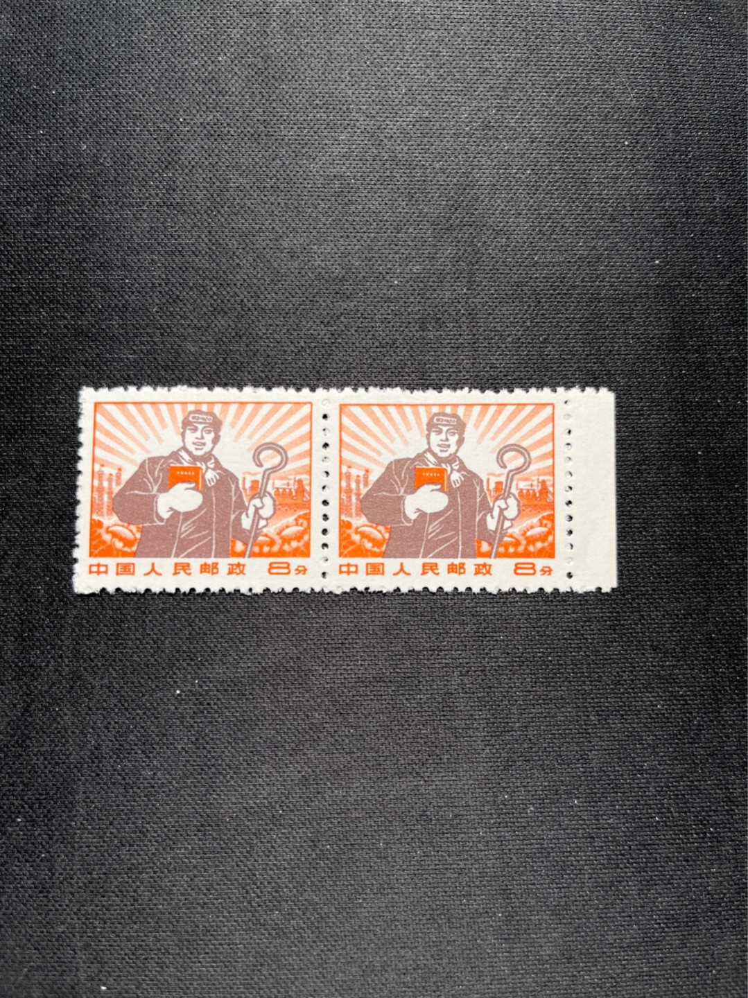洪涛臻品 精选邮票限时拍卖第五十八期 普无号  8分工人，2枚一组，版撕嘎嘎绝，文革期间发行的唯一一套普票，非常有特点，集邮册中不可缺少的一组，文革票人气足，潜力大，目前处于价值洼地，版撕全品可直接评级，版撕小票价格便宜，多多益善，注意捡漏