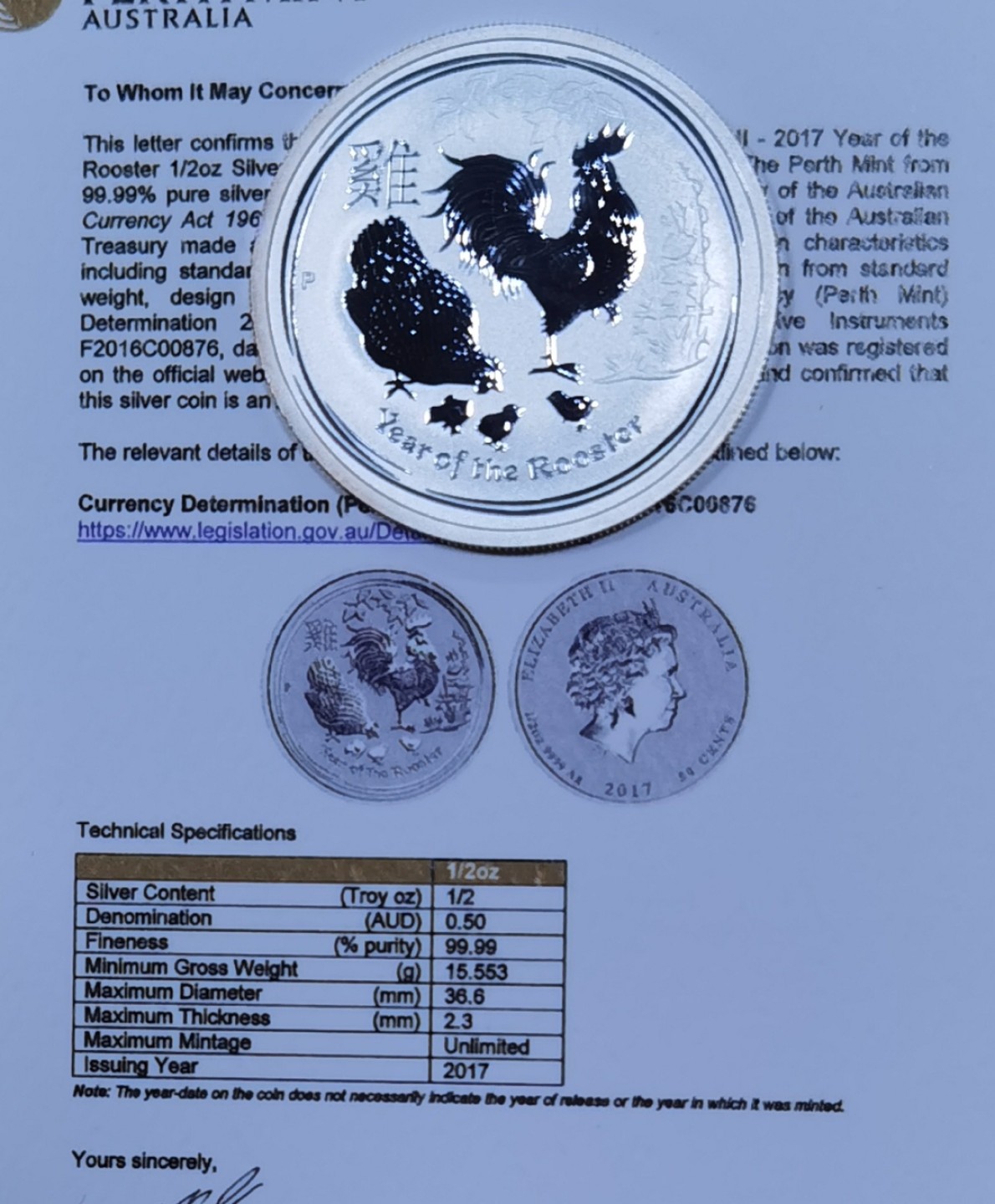北京马甸外国币专卖微拍第八十七期，外国金银币专场，陆续上新，欢迎关注 2017年澳大利亚1／2盎司鸡银币，成色：999