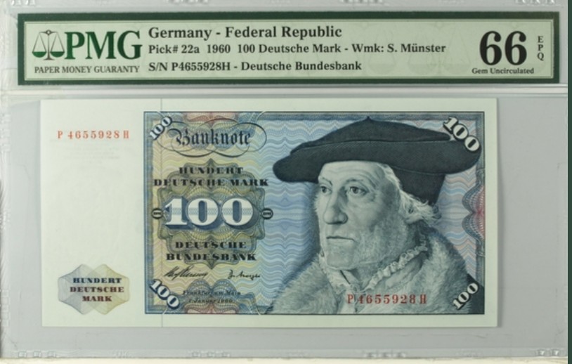 收藏联盟Quantum Auction 第200期拍卖  德国联邦1960年100马克 PMG66 初版 明斯特