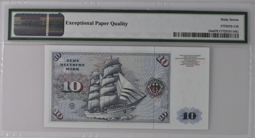 收藏联盟Quantum Auction 第200期拍卖  德国1960年10马克 PMG67 初版首发年