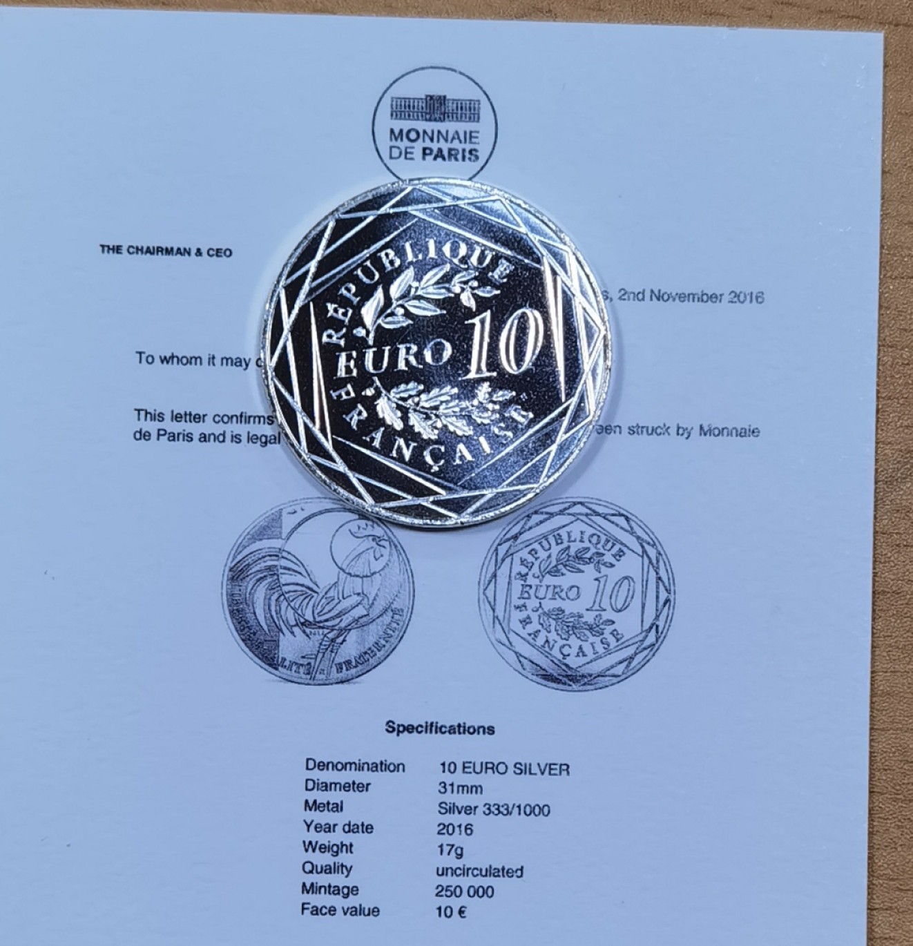 北京马甸外国币专卖微拍第八十七期，外国金银币专场，陆续上新，欢迎关注 2017年法国高卢鸡银币，重量：17克，成色：333