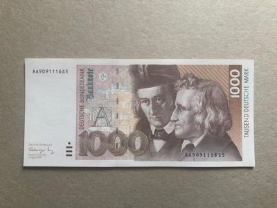 【Blue Auction】✨世界纸币精拍第238期——罗斯基勒的美景  - 【AA冠无47】德国 1991年1000马克 全新UNC 格林兄弟 经典 