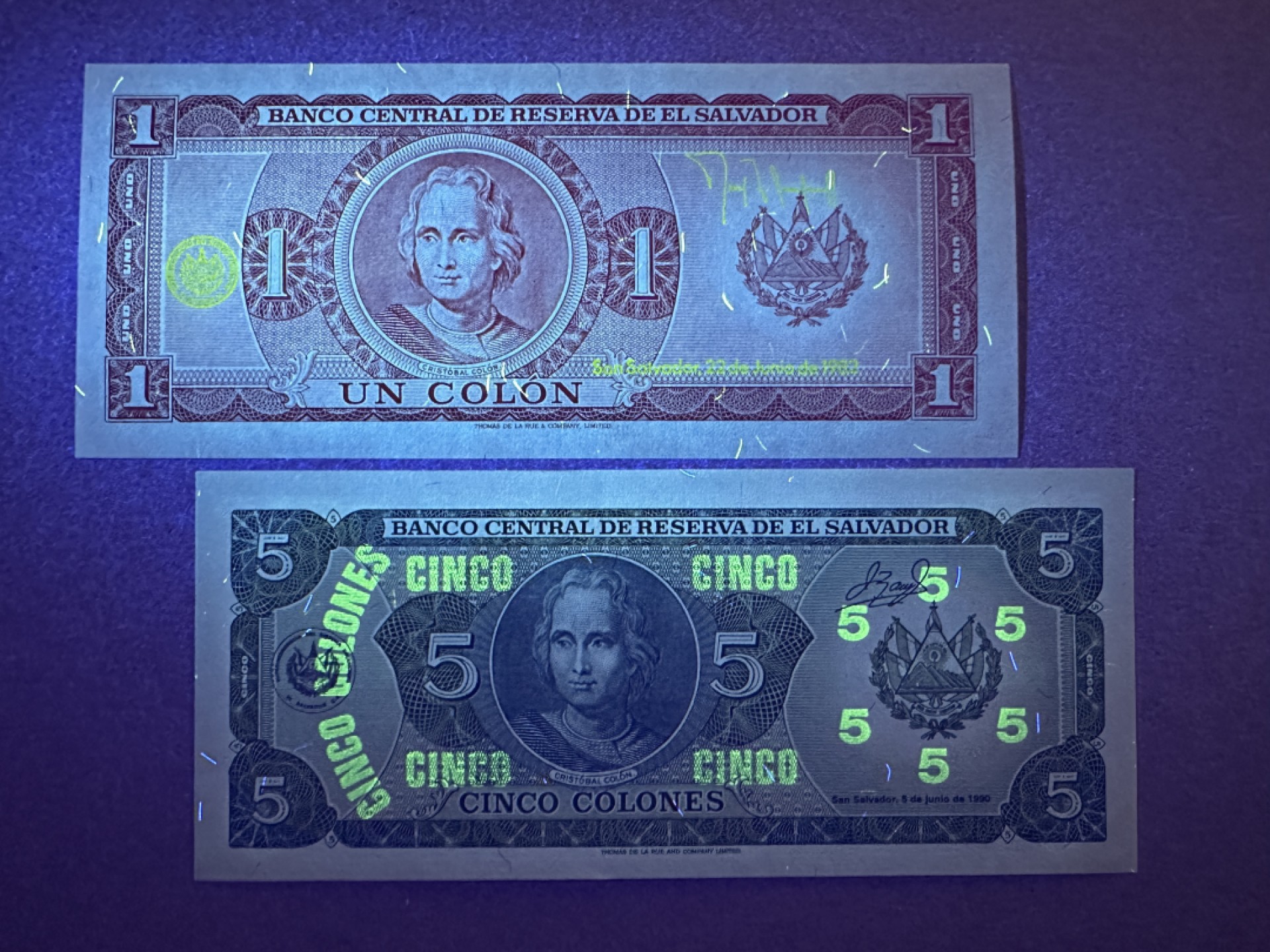 《张总收藏》77期——欧洲精品&女王钞 萨尔瓦多1、5元2张 UNC 1982年