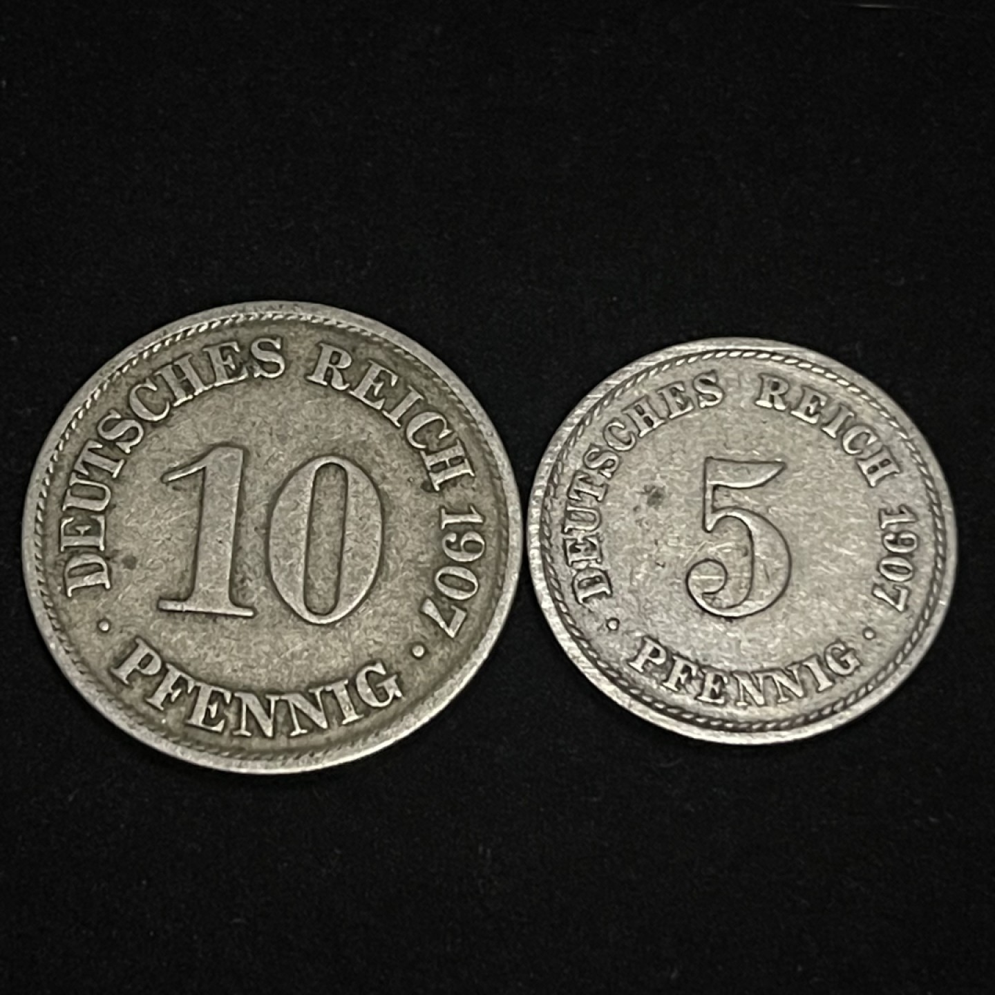 外国硬币0元起拍（11） 1907年德国5，10芬妮