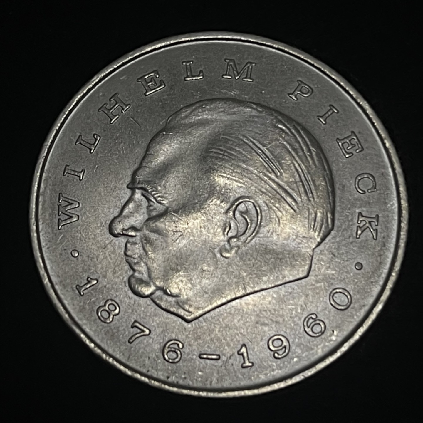 外国硬币0元起拍（11） 东德1972年20马克纪念币 民主德国开国总统威廉·皮克