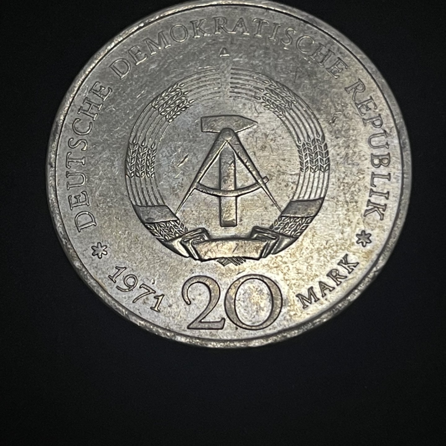 外国硬币0元起拍（11） 东德1971年20马克台尔曼诞辰85周年20马克纪念币