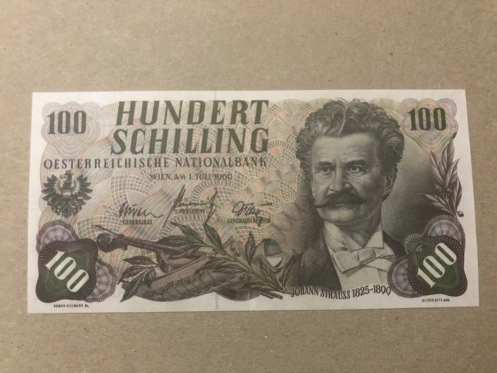 【Blue Auction】✨世界纸币精拍第237期  奥地利 1960年100先令 经典斯特劳斯 AU品相
