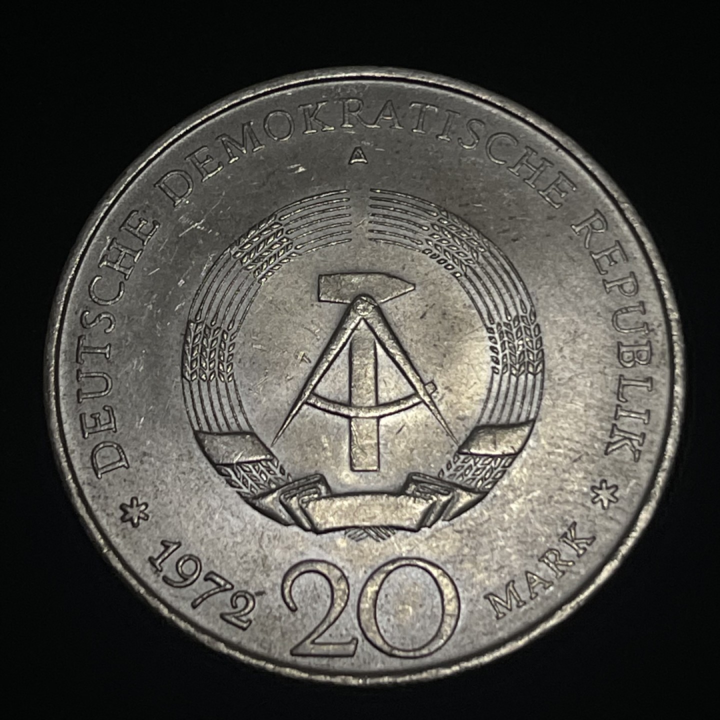 外国硬币0元起拍（11） 东德1972年20马克纪念币 民主德国开国总统威廉·皮克