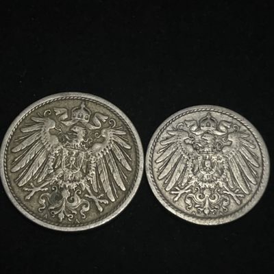 外国硬币0元起拍（11） - 1907年德国5，10芬妮