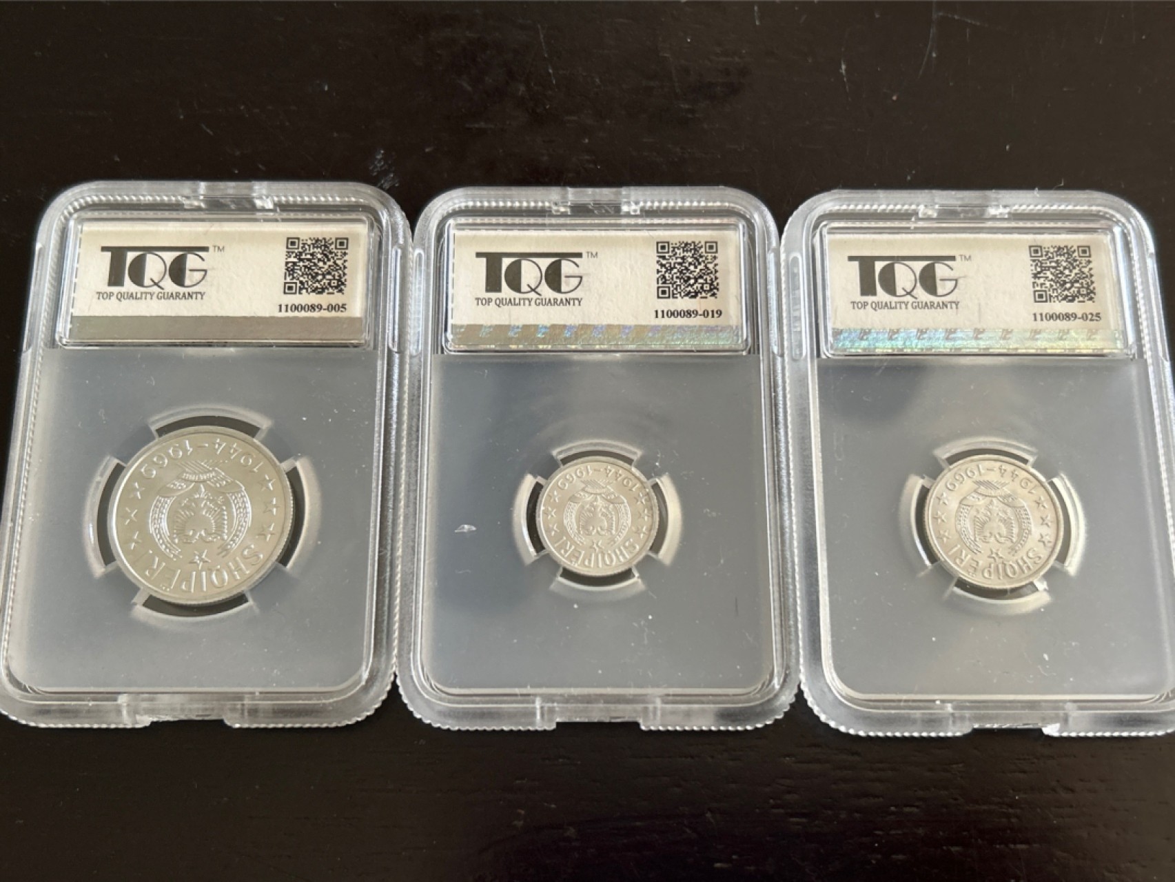 收藏联盟Quantum Auction 第201期拍卖 硬币场 1969年阿尔巴尼亚 解放25周年纪念币 1套5枚 中国代造 TQG评级