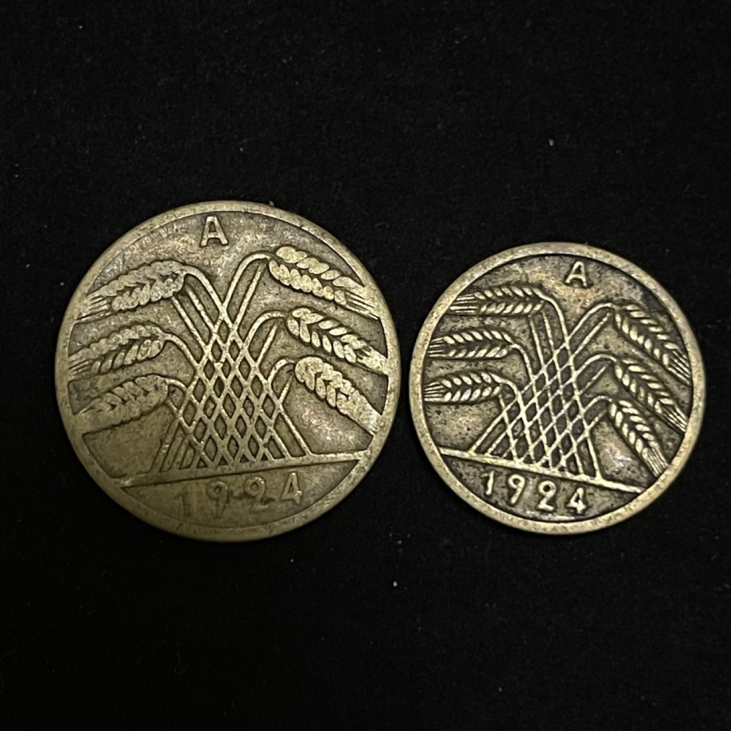 外国硬币0元起拍（13）22号所有订单统一发货 德国魏玛共和国1924年5，10芬尼铜币