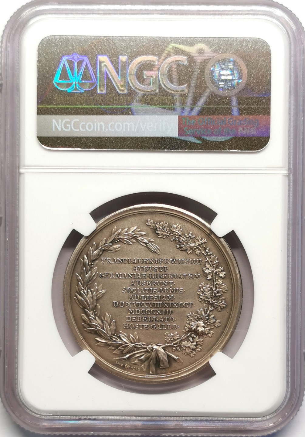 凡希社世界钱币微拍第二百十六期 1913德国莱比锡战役纪念镀银章NGC-MS63